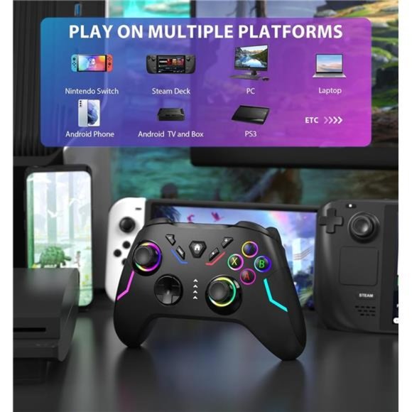 Wireless PC Gaming Controller, 9 Color LED Light PC Gamepad with Turbo（2.4G ） - Picture 3 of 7